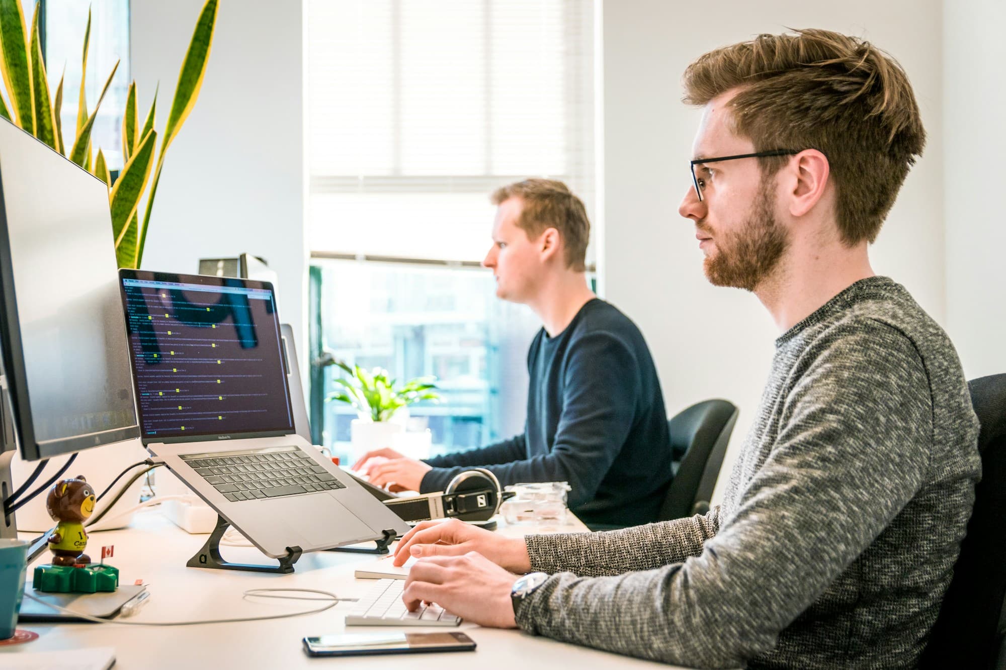 Software specialists working at their desks.